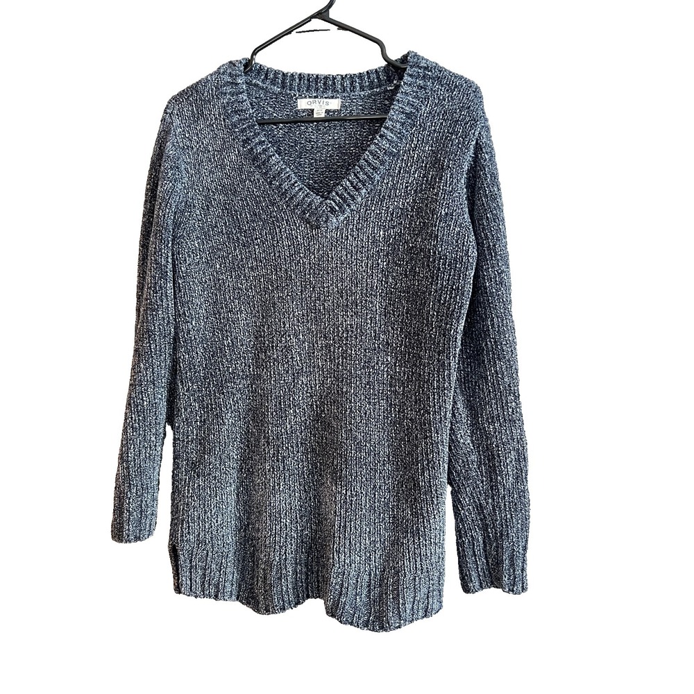 Orvis Ladies Chenille Tunic Sweater Heathered Blue Size Medium